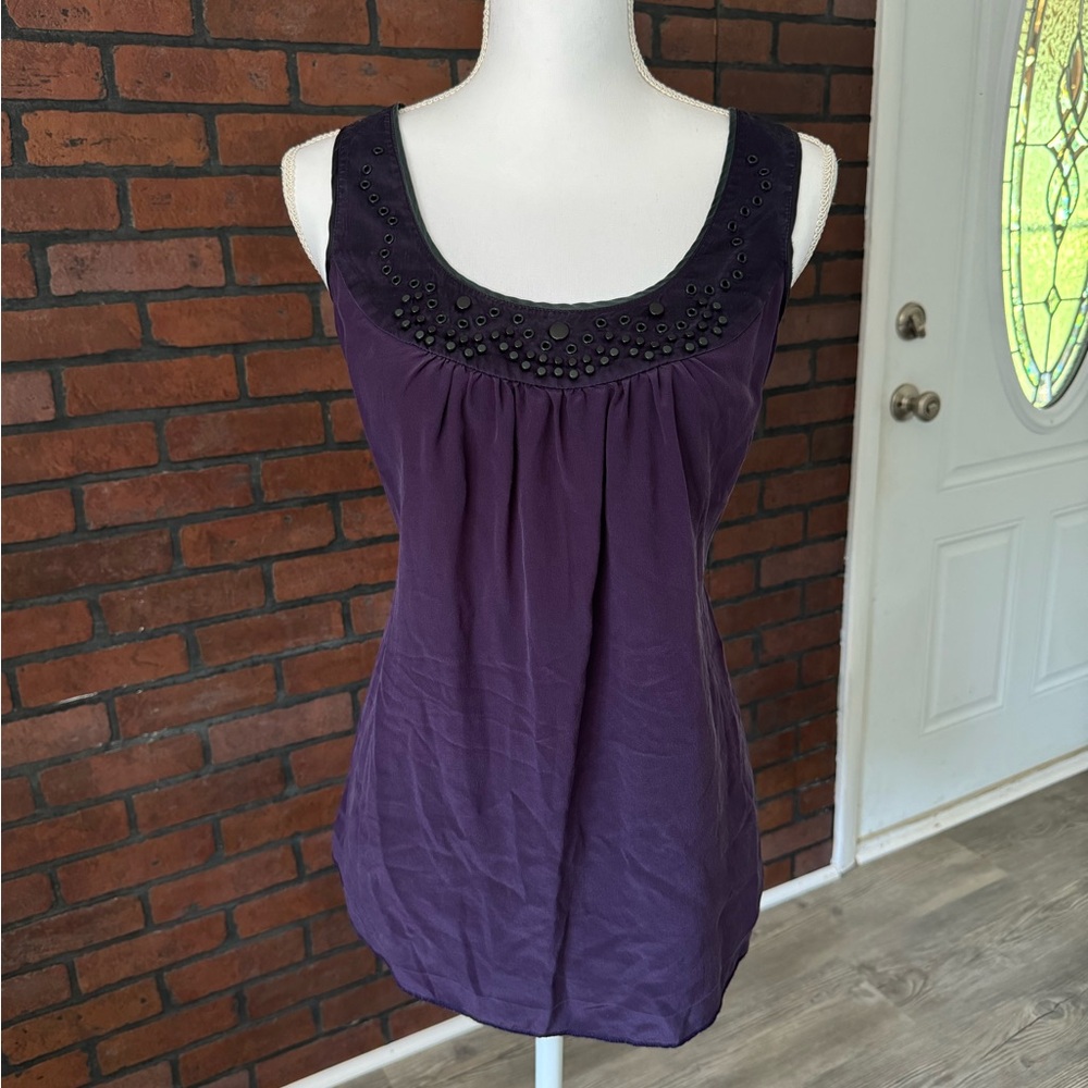 Matty‎ M Sleeveless Purple Studded Scoop Neck Top Large Flowy Cutout Back